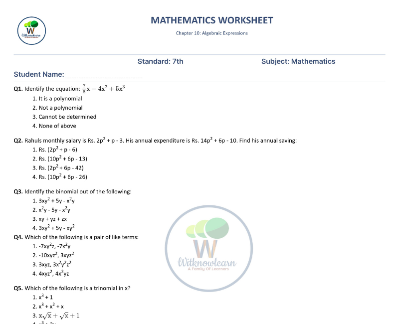 65-challanging-questions-on-algebraic-expressions-class-7-worksheet