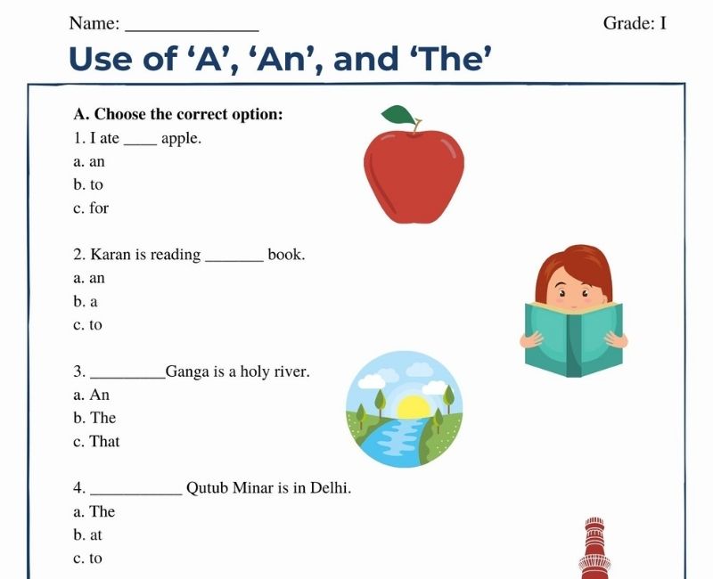 A An The Worksheet For Class 1