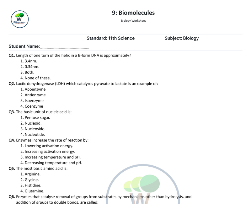 case study questions on biomolecules class 11 biology