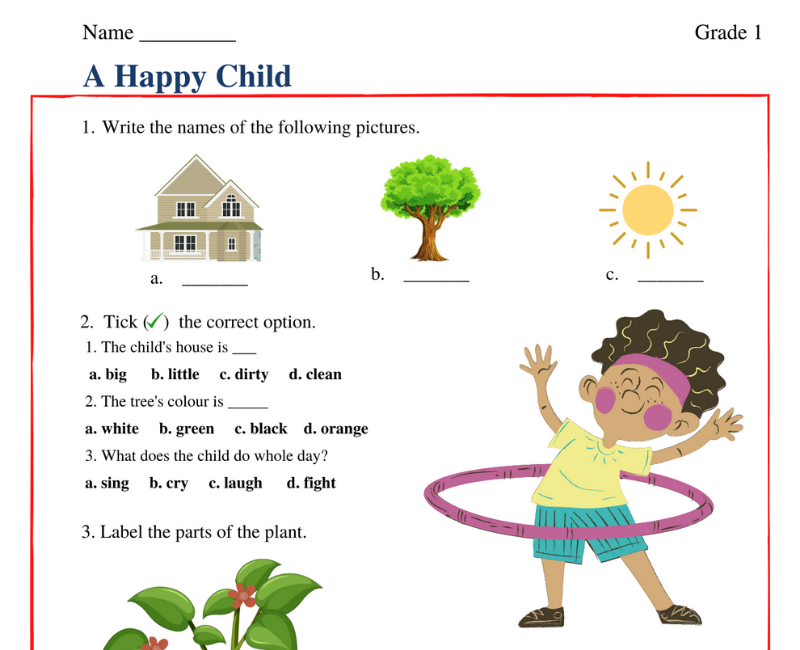 Marigold Chapter 1 A Happy Child Class 1 Worksheet For Effective Learning