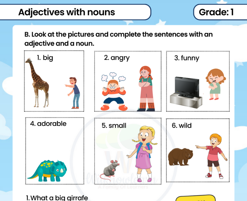 adjectives-with-nouns-class-1-english-grammar-worksheet