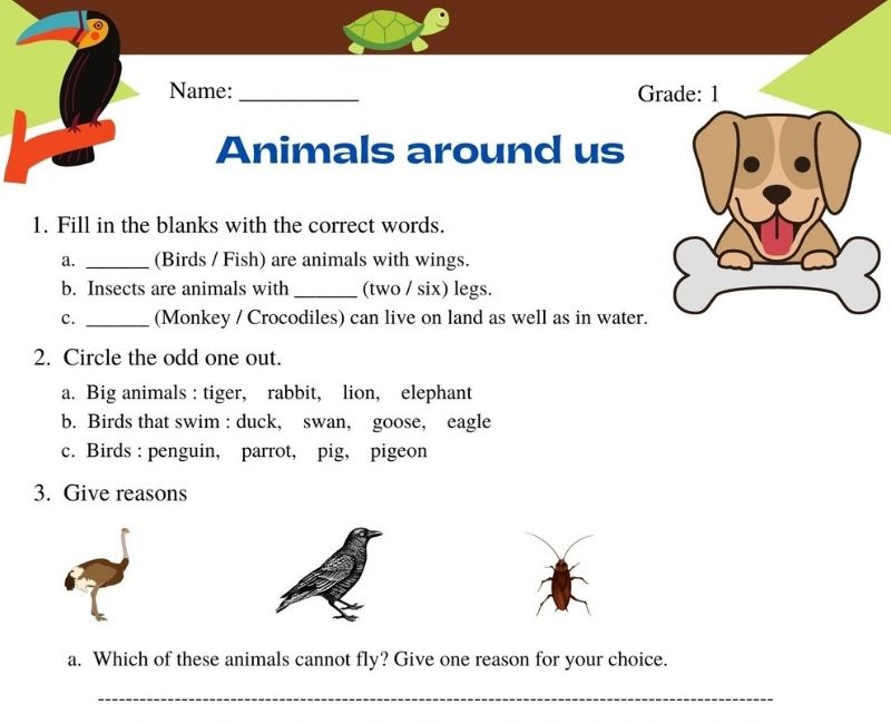 Animals around us class 1 worksheets