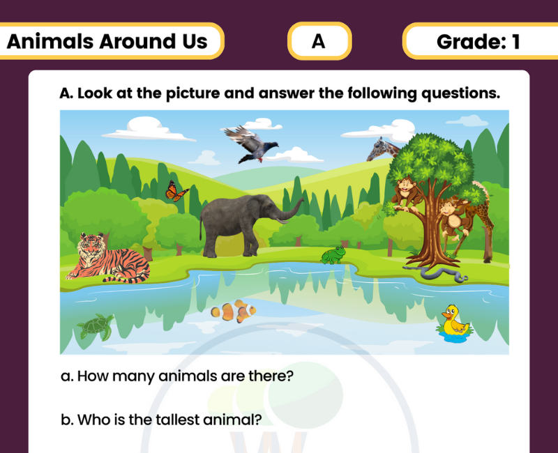 Animals Around Us class 1 worksheets with answers