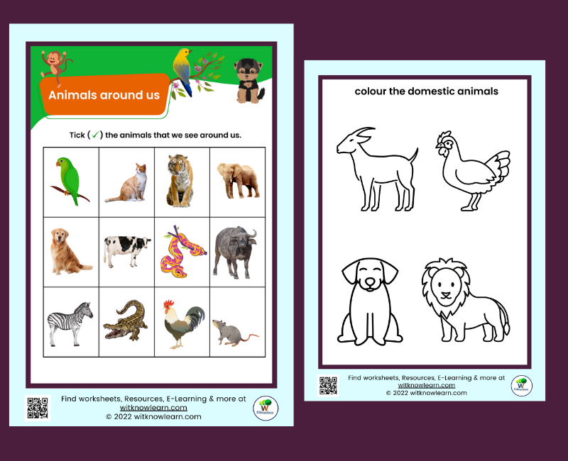 Animals around us worksheet for Nursery and Kindergarten