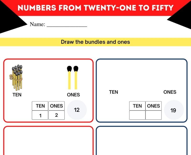 Bundles of ones and tens place value class 1 worksheet