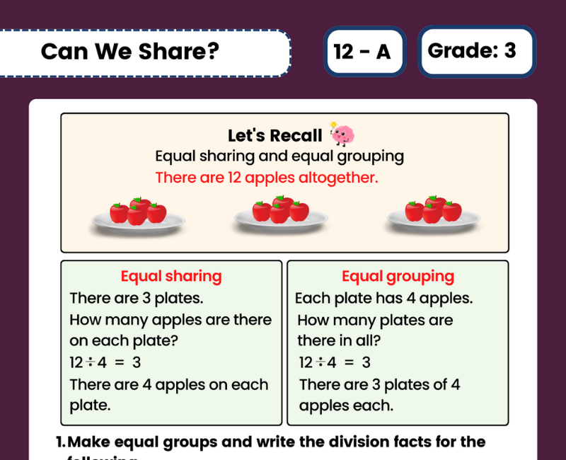 Can We Share Class 3 Maths Worksheets