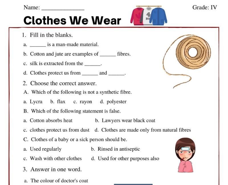 worksheet for grade 4 clothes
