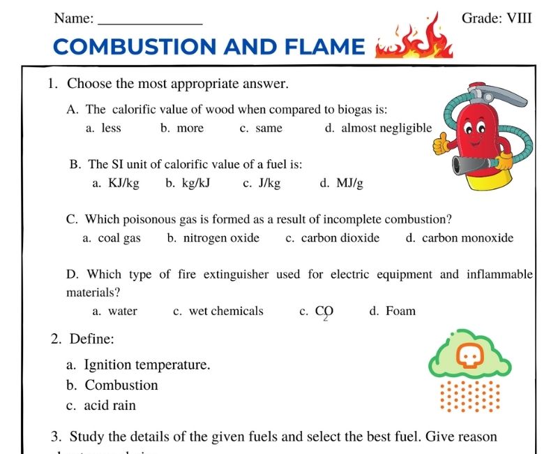 combustion-of-flame-class-8-worksheet