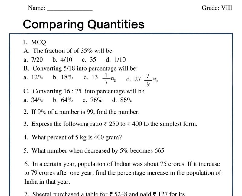 case study class 8 maths comparing quantities