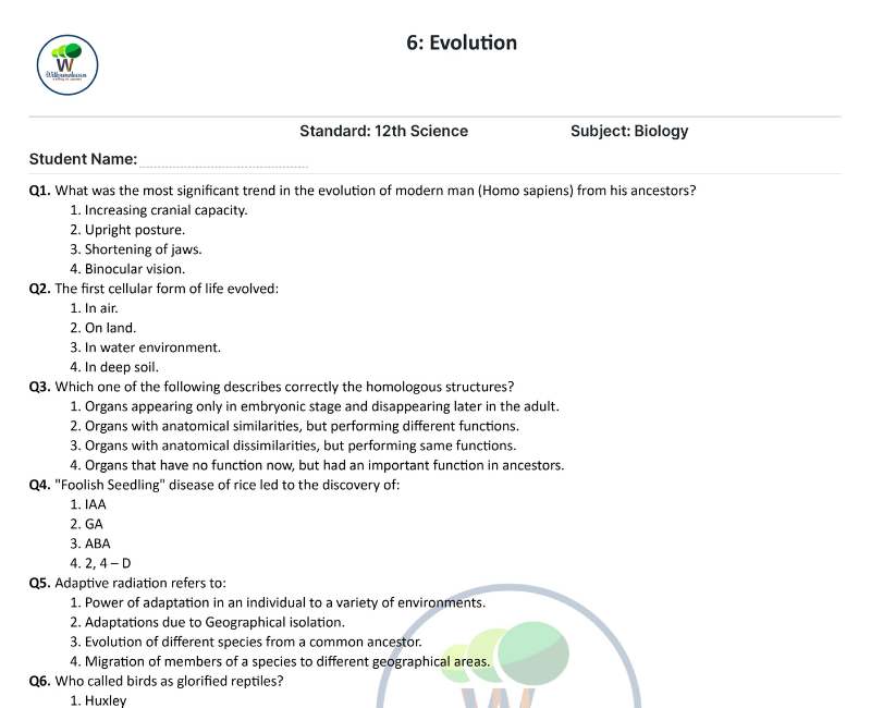 Cracking the NCERT Class 12 Biology Evolution Exam: 100 Questions ...