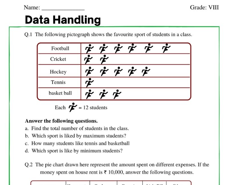 data handling for class 8 worksheet