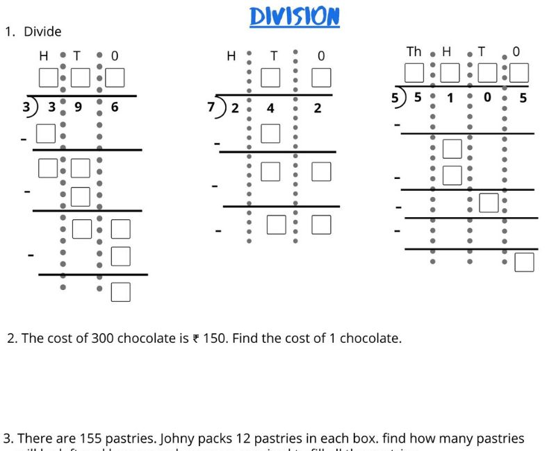 division worksheet for class 3