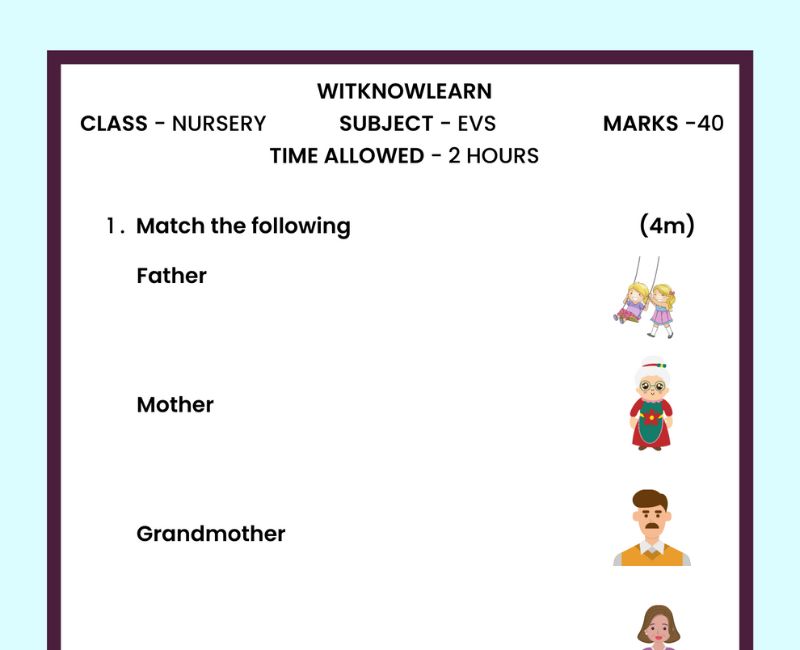 Download Free EVS Question Papers For Nursery Class