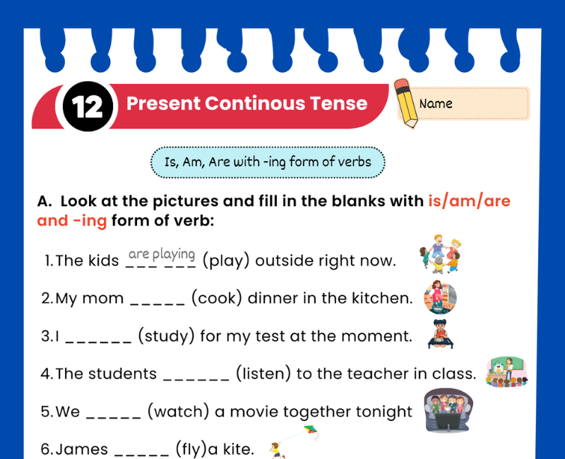Progressive Verb Tense Worksheets Grade 6