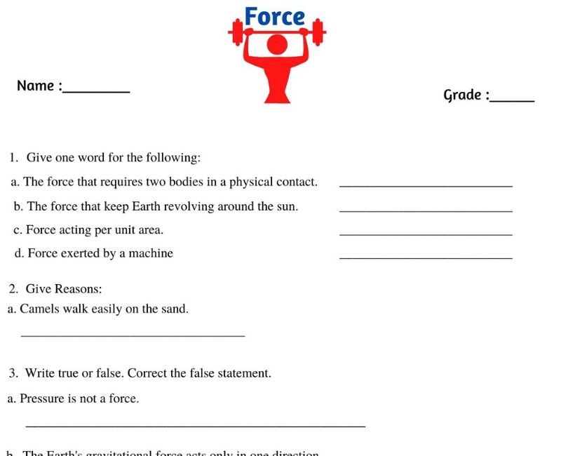 physics worksheet for class 8