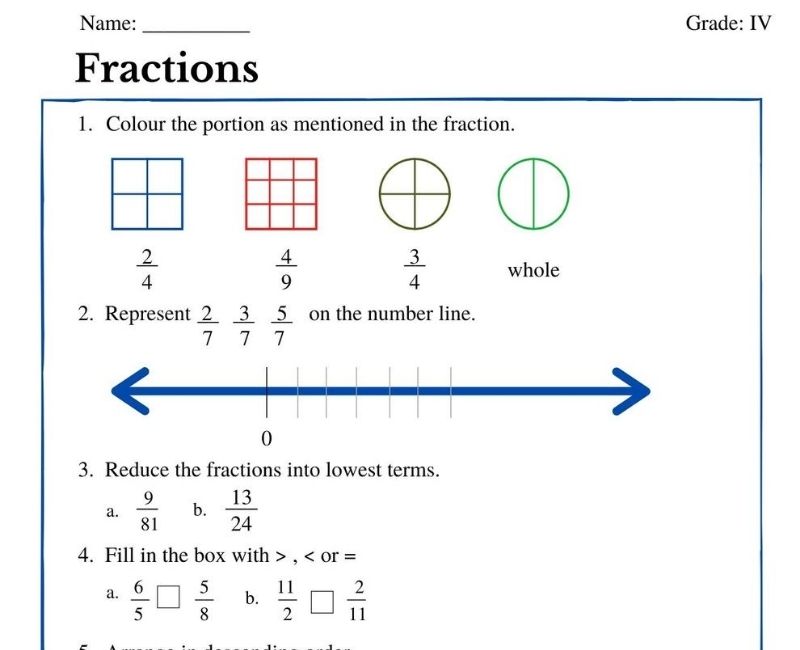 Fractions Worksheet For Grade 4
