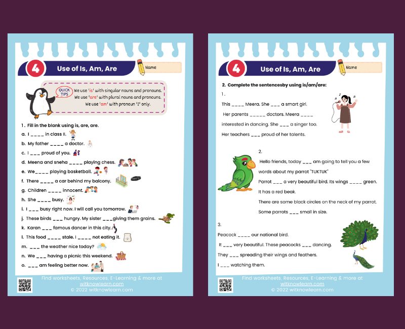 Printable Is Am Are Worksheets For Class 2 PDF Download