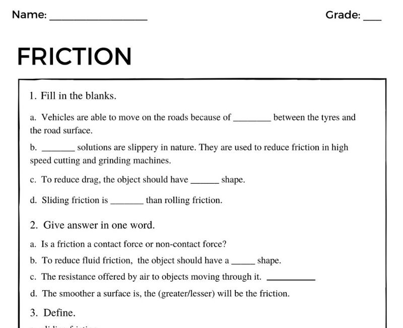 grade 3 friction worksheet