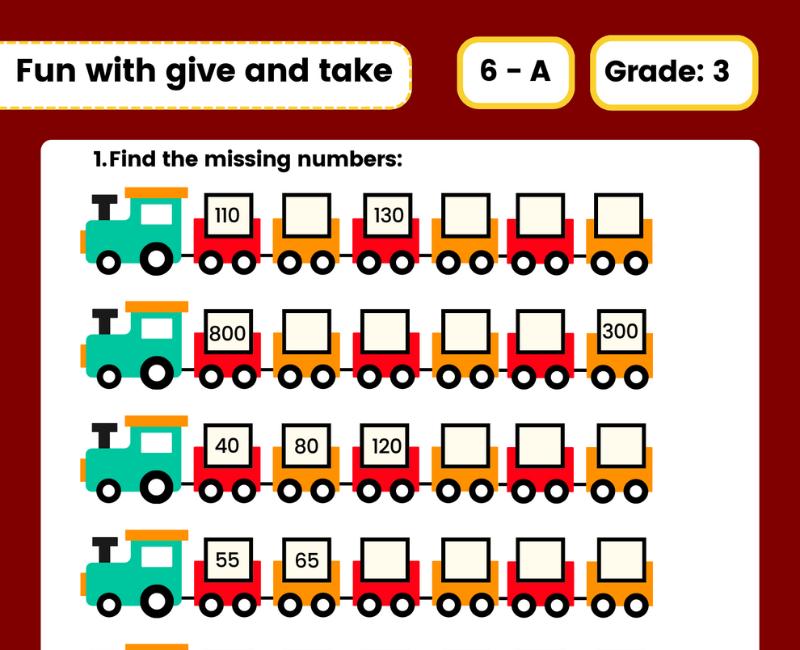Fun With Give And Take Worksheet For Class 3 Kids 6PDF 