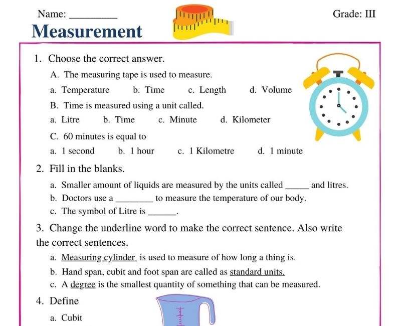 grade 3 measurement worksheets science