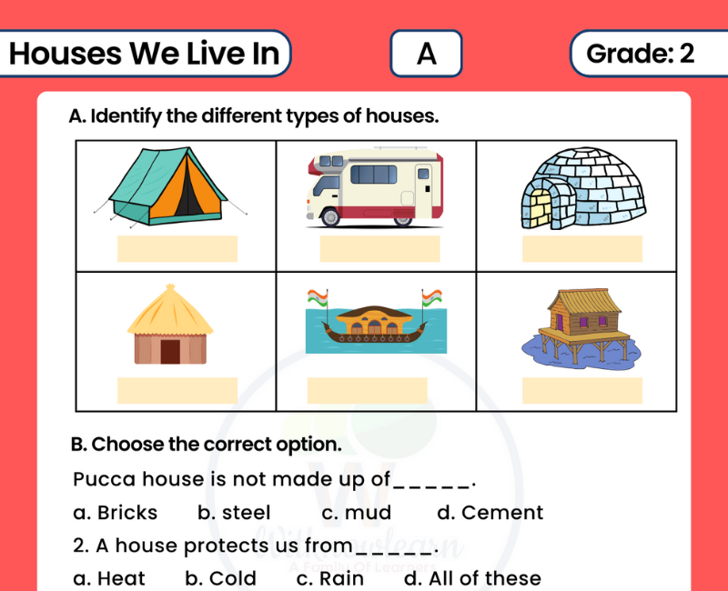 Class 2 Worksheets on Houses We Live In with Answer Key