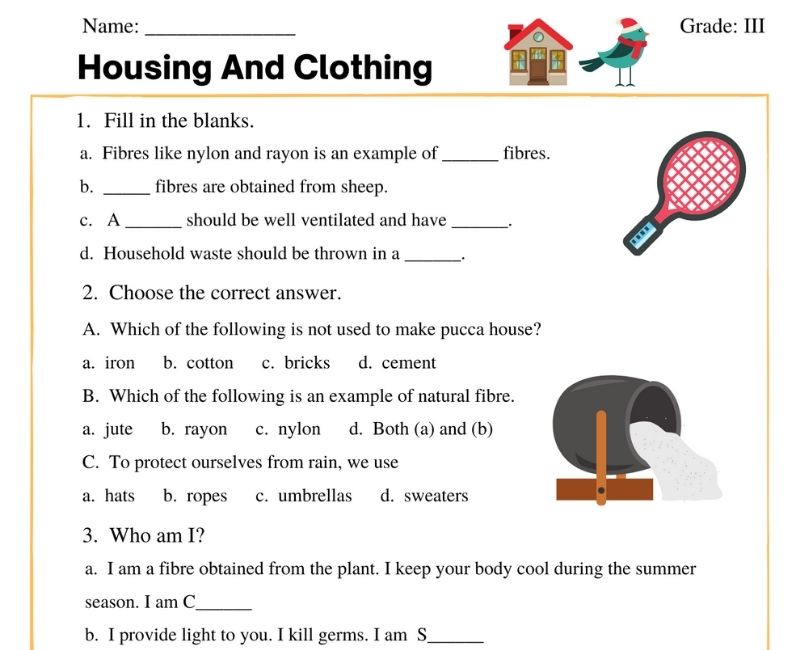 housing and clothing class 3 worksheet