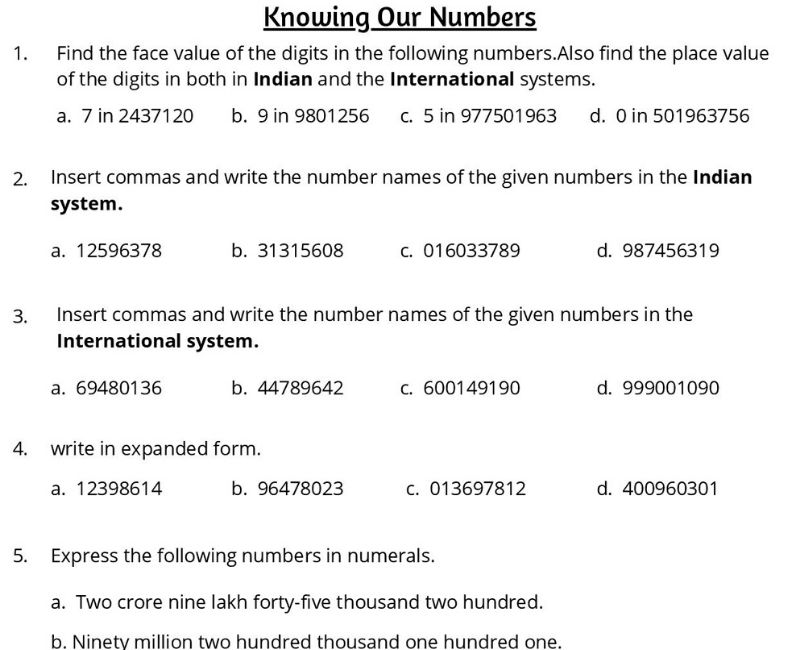 place value worksheet for grade 5