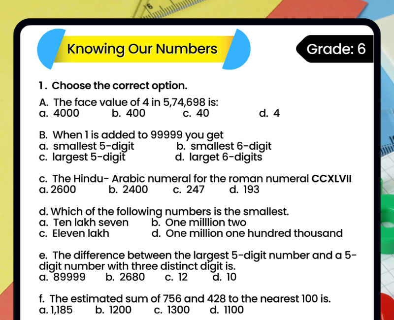 Worksheet On Knowing Our Numbers For Class 6