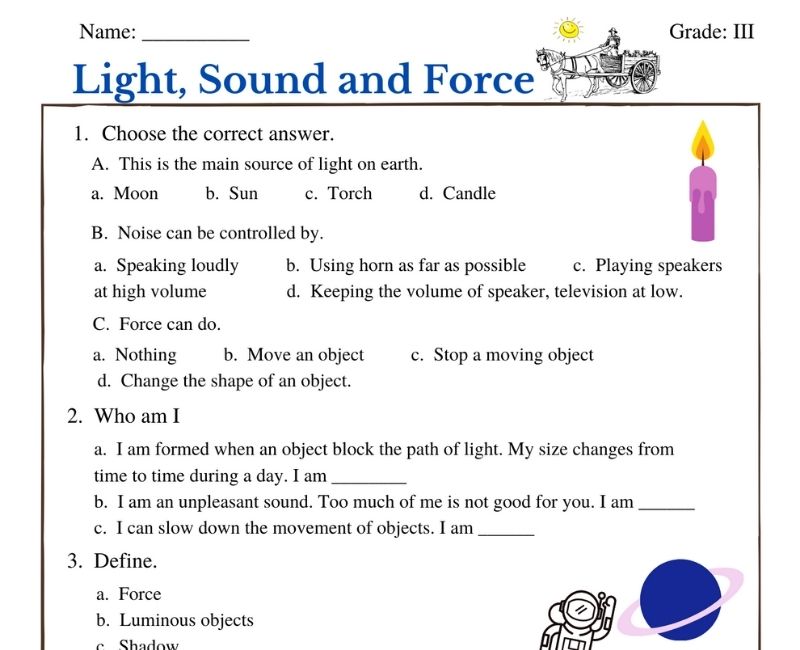 Light Sound and Force Class 3 Worksheet: A Comprehensive Guide