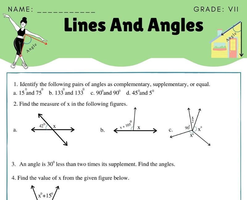lines and angles worksheet for class 7