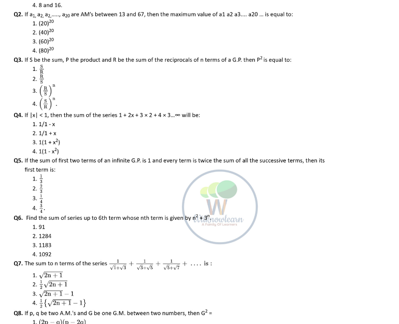 case study questions sequence and series class 11