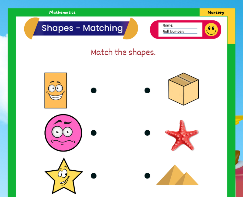 Colourful And Challenging Matching Shapes Worksheet For Nursery Class