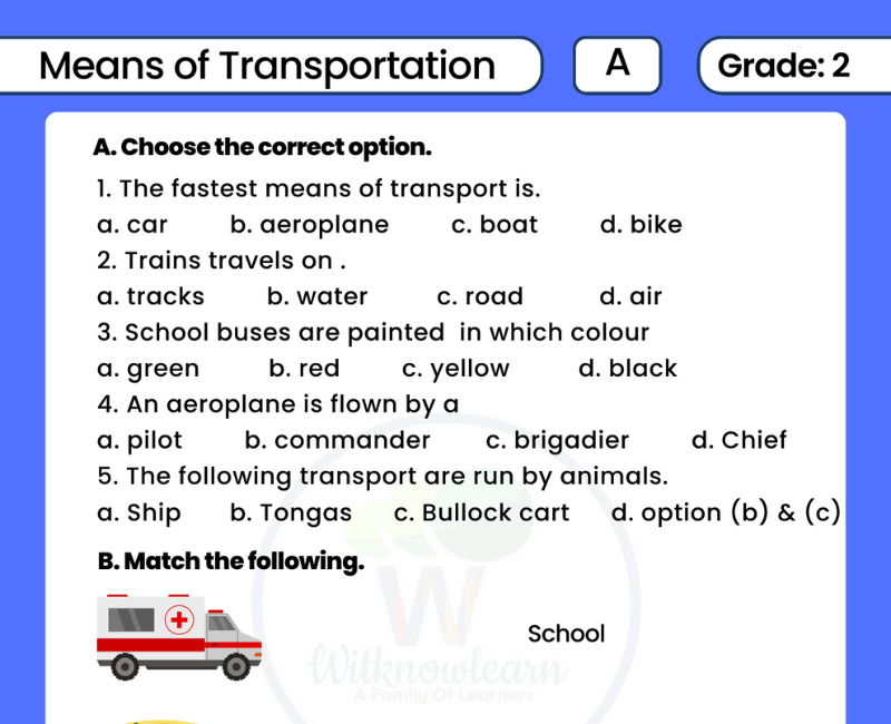 Printable Means Of Transport Worksheet For Class 2 With Answer Key