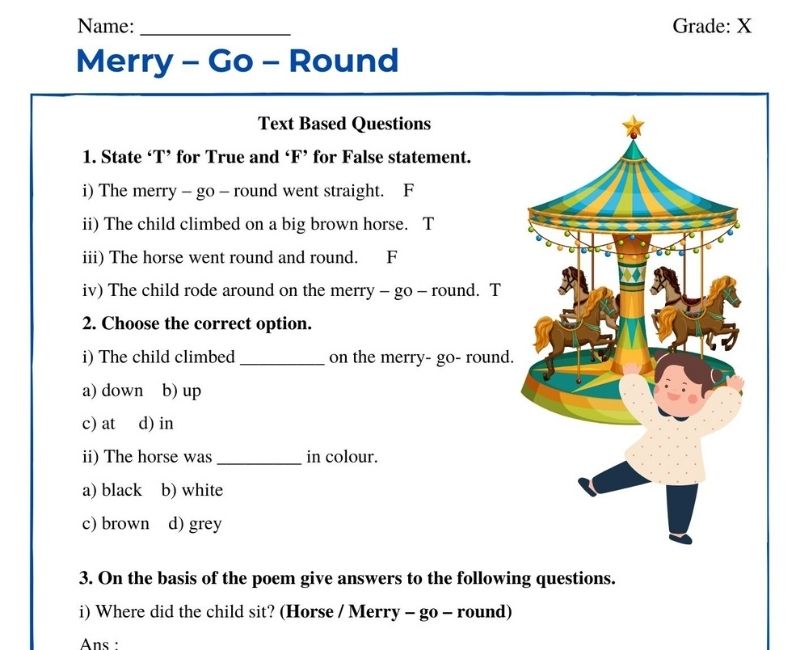 Enjoy the Fun of Learning with Free NCERT Class 1 English Worksheet in the Merry Go Round