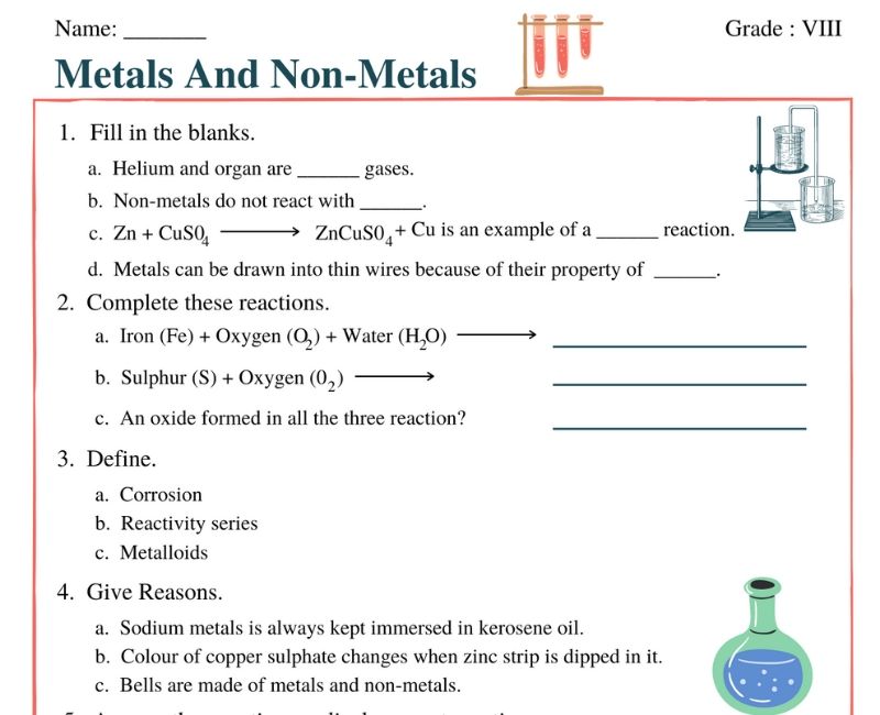 assignment on metals and non metals for class 8