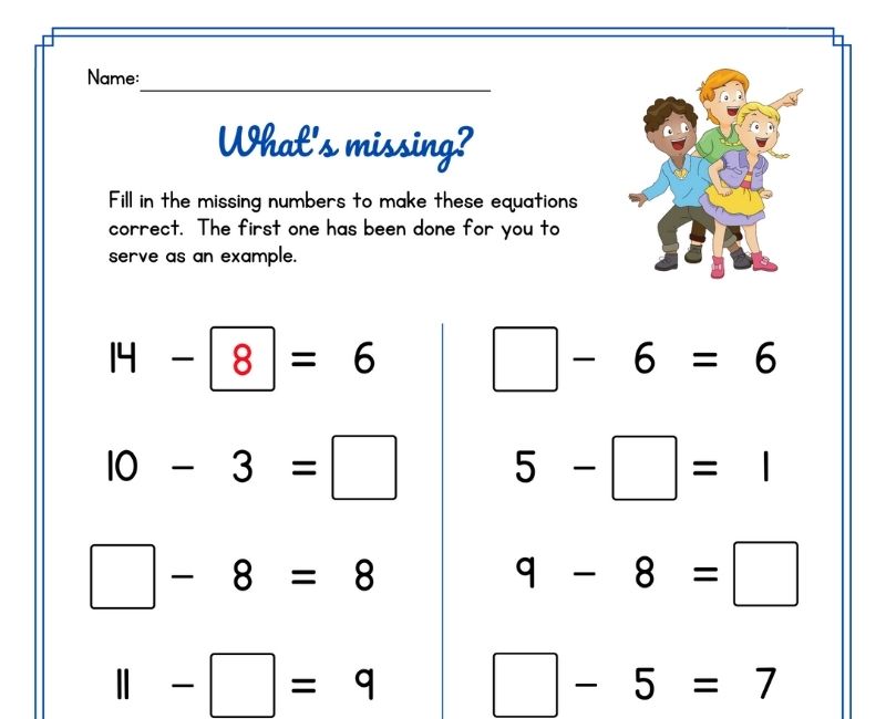 Fill In The Missing Number Addition And Subtraction Worksheets