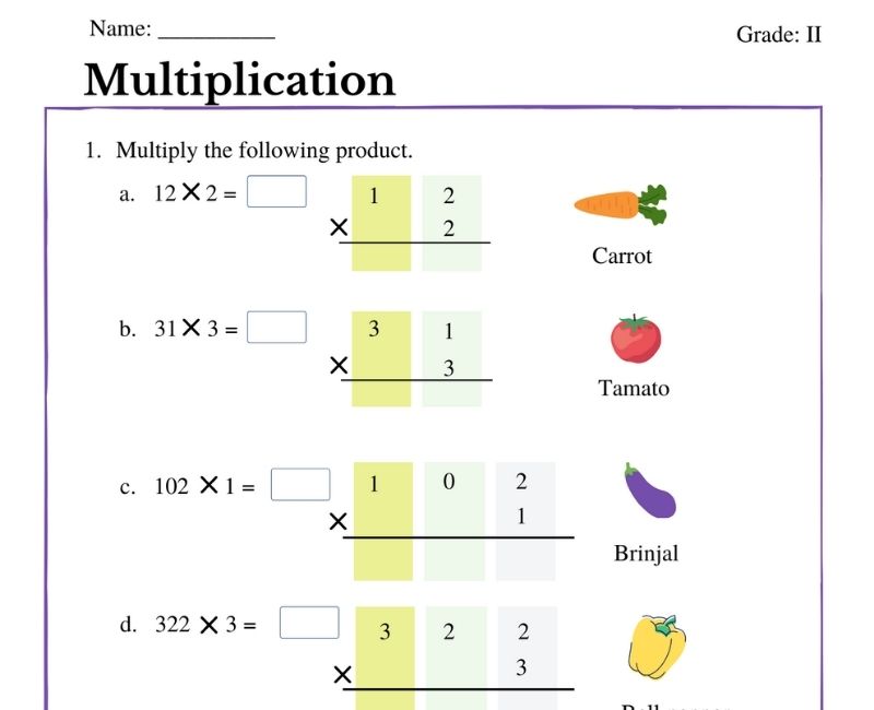 multiplication worksheet grade 2