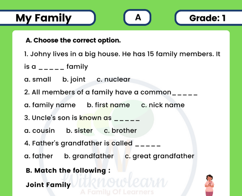 Types Of Family Worksheet For Grade 3