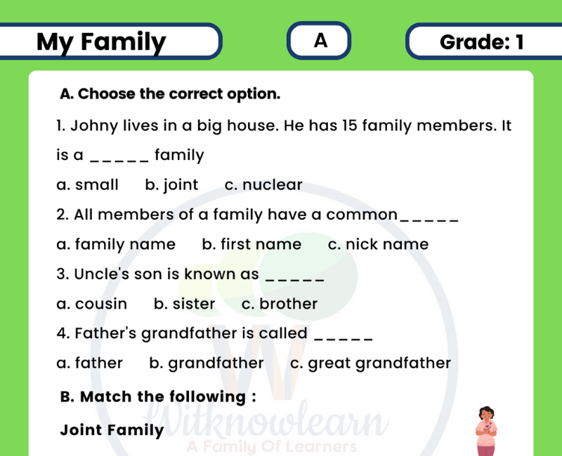 My Family Worksheet For Class 1