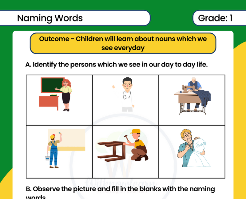 Naming Words Worksheet For Grade 1