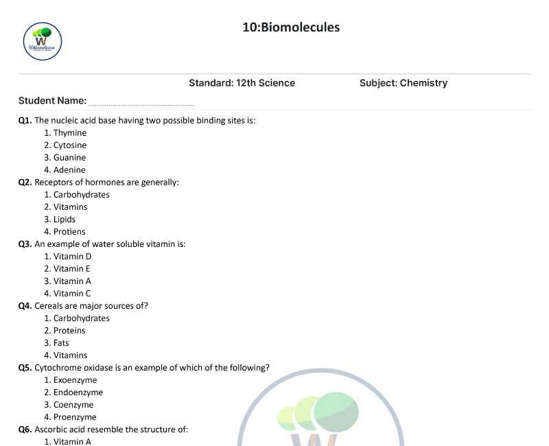 NCERT 12 Biomolecules: Solve 100 Questions with Solutions and MCQs for ...