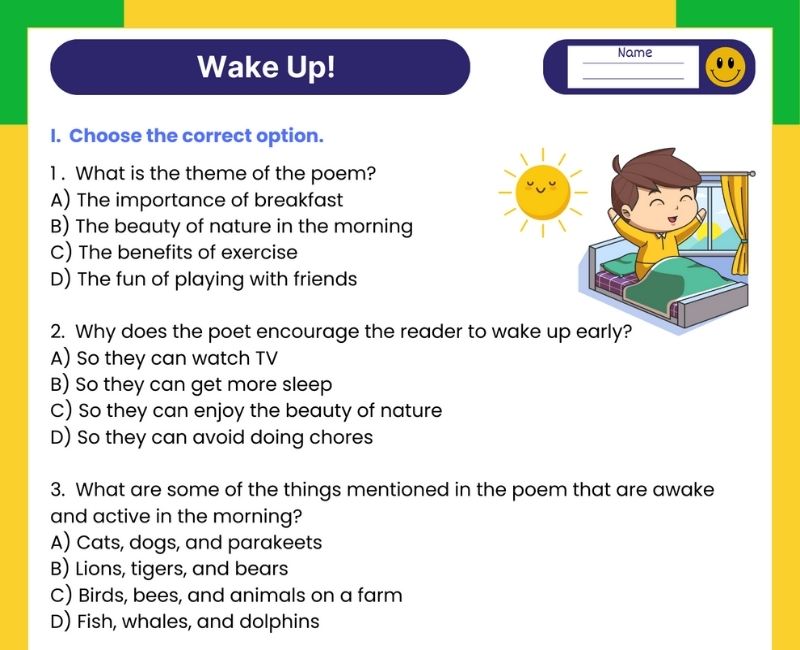 NCERT Class 4 English Chapter 1 Wake Up! Worksheet