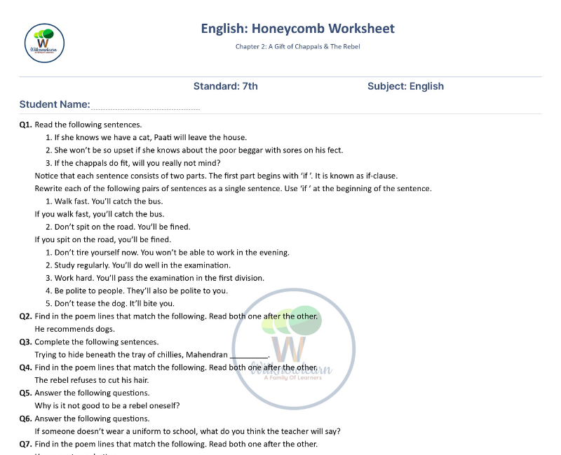 ncert class 7 chapter 2 english worksheet with answer honeycomb 0 2023 03 09 080950