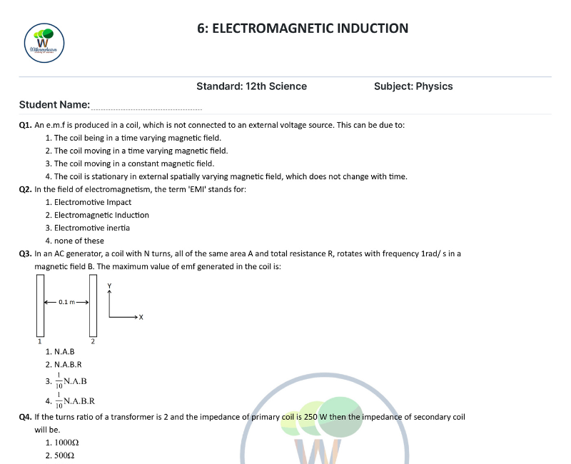 case study questions class 12 physics electromagnetic induction