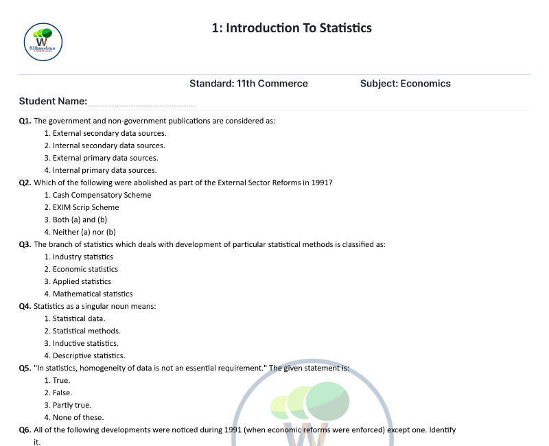 NCERT Introduction to Statistics Class 11 Economics: 100 Questions With ...