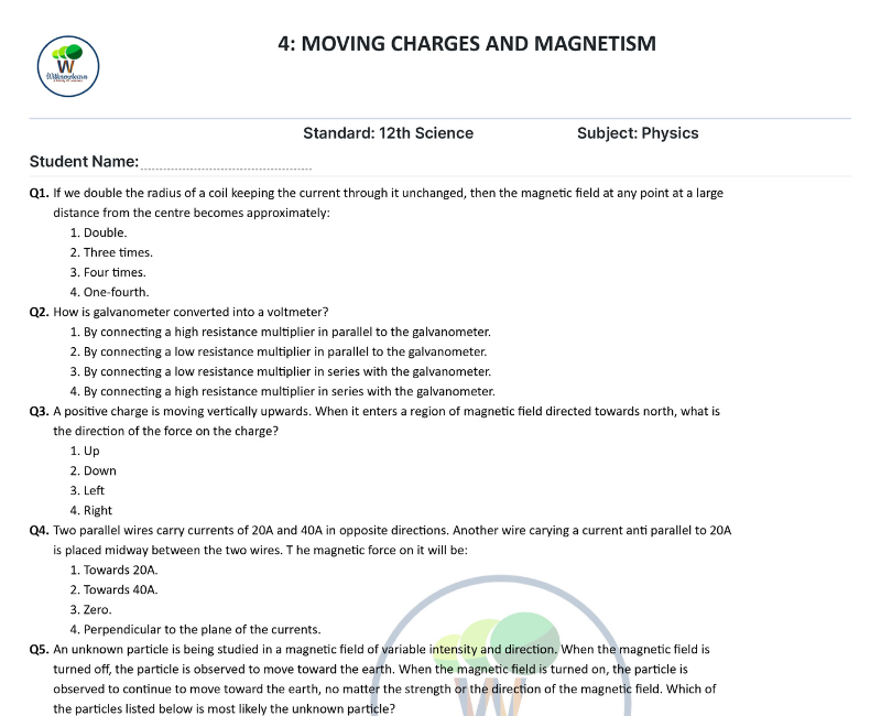 NCERT Moving Charges And Magnetism class 12: 100 Questions with ...