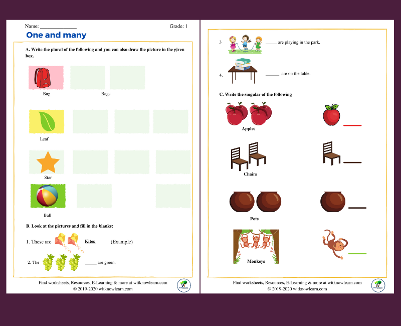 Free Printable Singular And Plural Nouns Worksheets For Class 1 Students