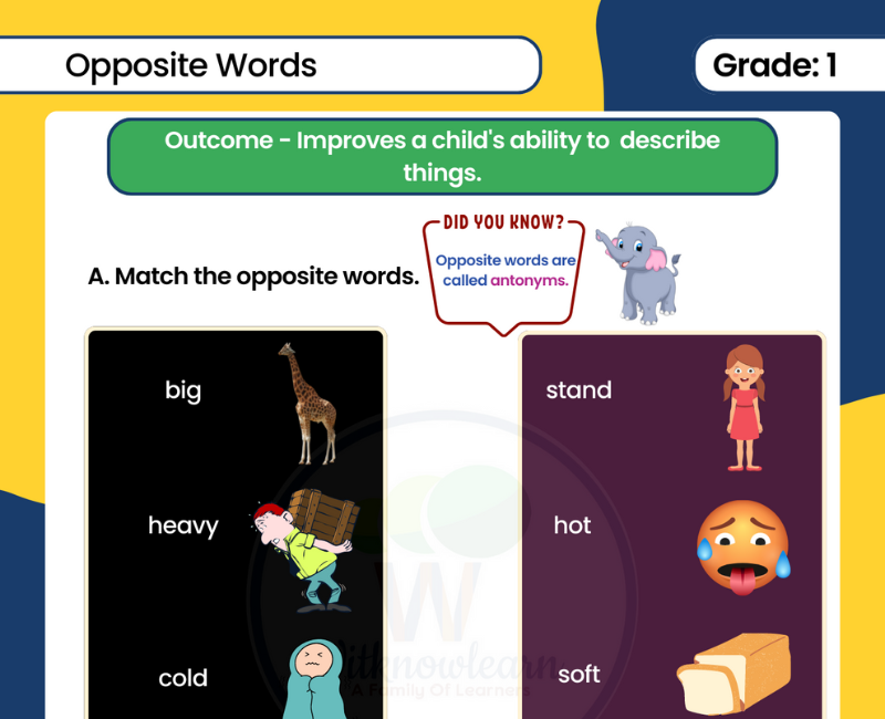 Adjective Words Worksheet For Class 1