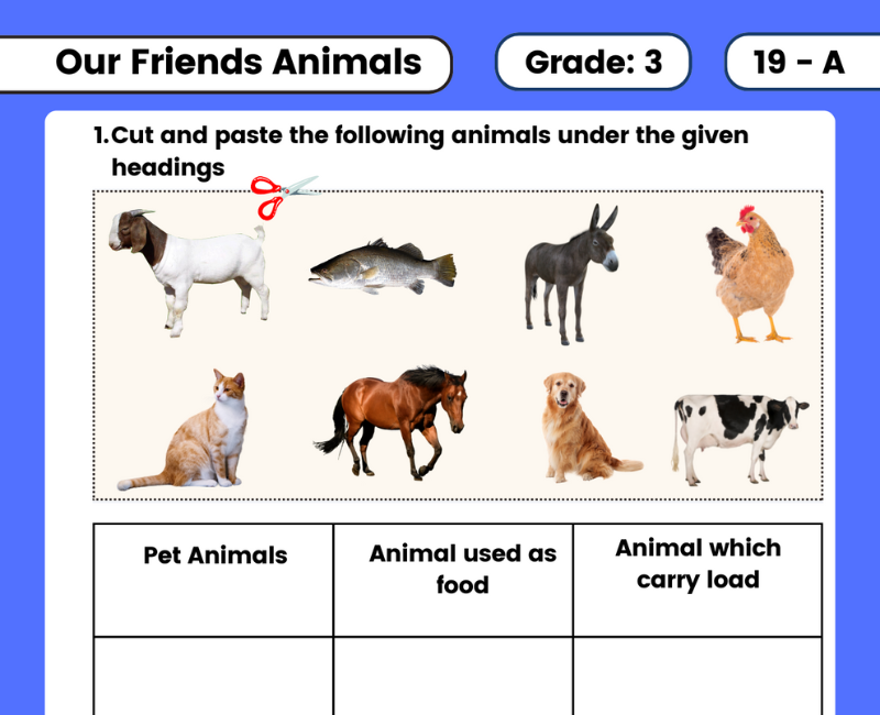 Our friends animals class 3 worksheet