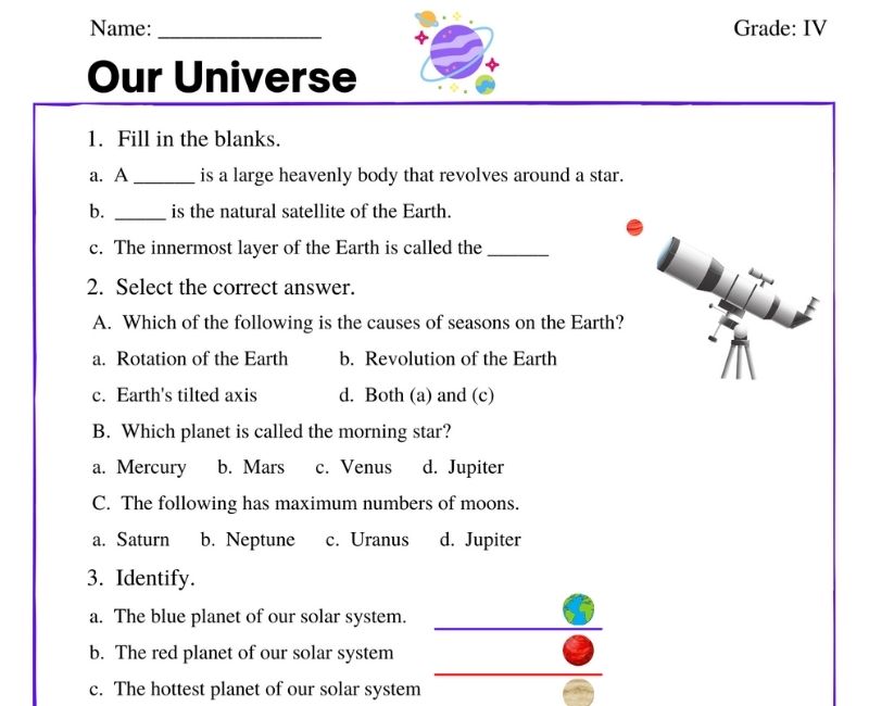 Our Universe For Class 4 Worksheet